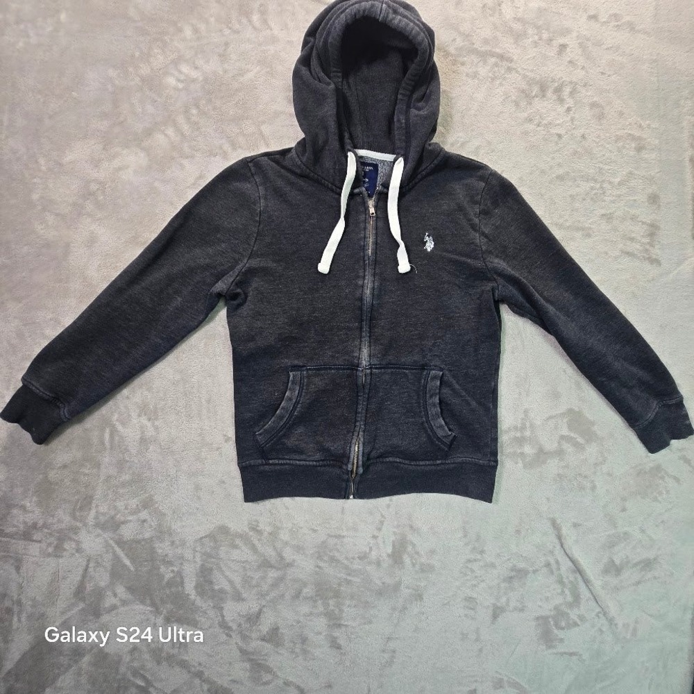 US Polo Assn Mens Full Zip Hoodie Charcoal Gray Fleece Sweatshirt Medium 21-4478